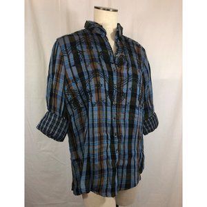 NWT Free People Magic Plaid Flannel Buttondown Onyx Combo Size Small
